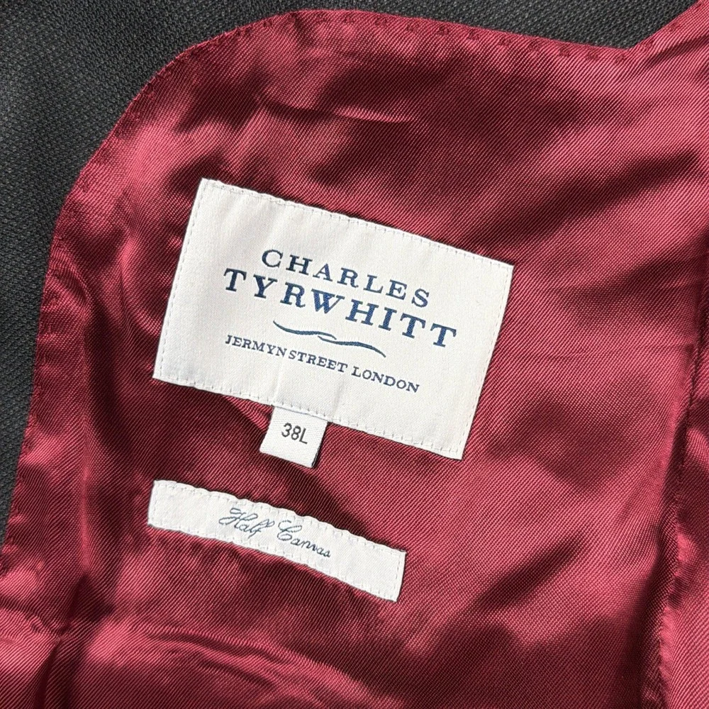 Charles Tyrwhitt Blazer Slim Fit‎ Super 120s Wool Half Canvas Grey Mens 38L
